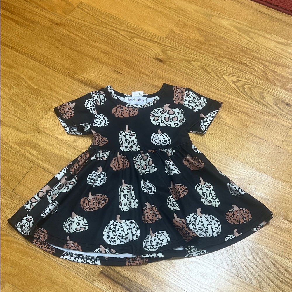 Black Pumpkin Print Dress- Size 12-18m